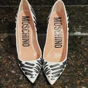Moschino Zebra-Stripe Heels in Black and White
